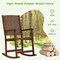 Patio Wood Rocking Chair With Pu Seat And Rubber Wood Frame-Brown